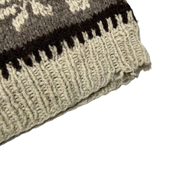 Vintage 80s 90s Crewneck Knit Fair Isle Sweater FLAW Cream Brown Medium - Picture 5 of 7